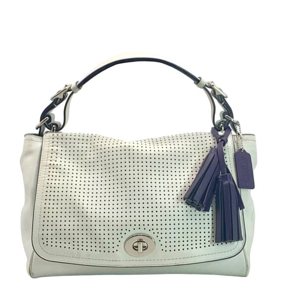 Coach White Leather Perforated Legacy Romy Satchel Bag - Picture 1 of 12